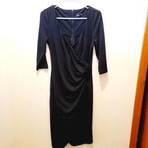 ASOS Women's 3/4 Sleeve Fitted Midi Faux-Wrap Dress, Black, Size 12